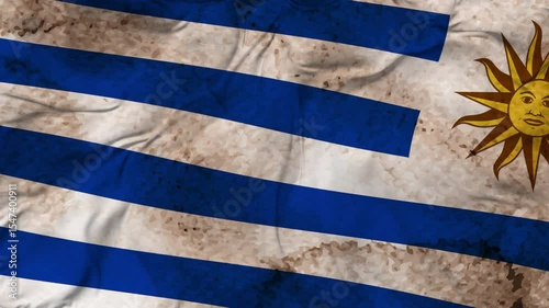 Uruguay texture flag seamless loop animation. 4K Video