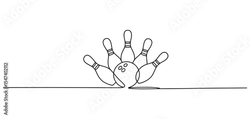 Single Line Drawing Bowling Pins and Ball