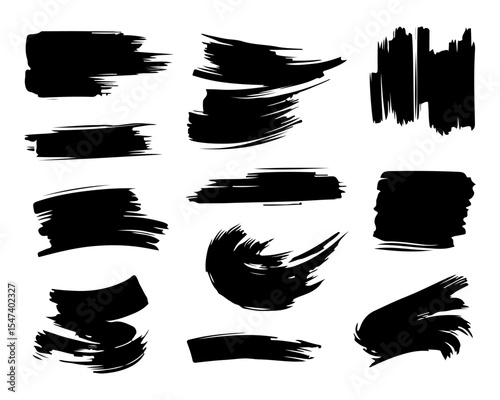 Collection of Black Brush Stroke Elements