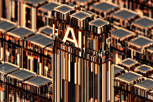 A stylized digital depiction of microchips with a highlighted 