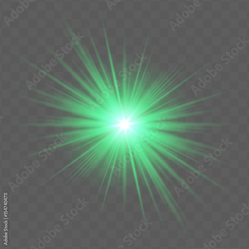Green radial flare with glowing starburst, soft gradient and transparent background. Suitable for magical, festive or romantic visual design projects.