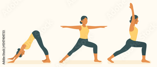 Balance set icon. Woman in wide standing pose with extended arms. Used in yoga and pilates for core control, stability, flexibility and full body engagement.