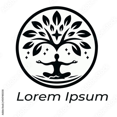 A yoga logo with  a person doing yoga