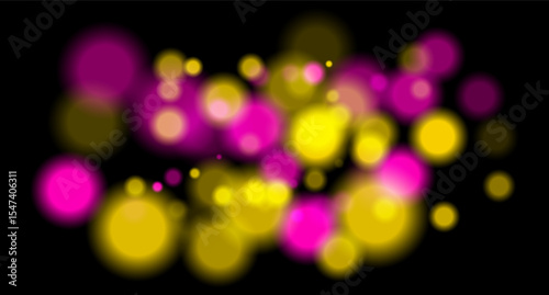 Multicolor blurred circles on dark backdrop. Bright glowing particles form warm atmospheric visual effect.