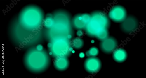Large soft green bokeh circles with glow on black background, creating a dreamy abstract field. Suitable for festive, sci-fi or digital designs.