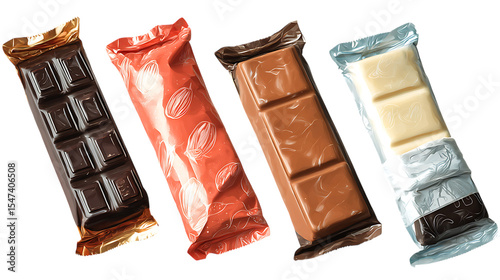 Pack of Delicious Chocolate Bars Variety Pack of Flavors set against transparent Background