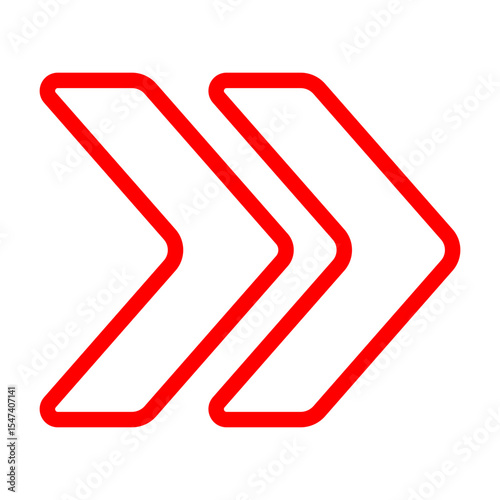 Double chevron icon. Outlined arrows pointing right, representing forward motion, fast-forward, navigation, or directional flow in user interfaces.