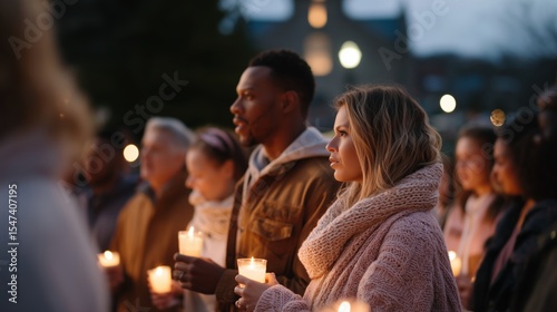 Community gathers for candlelight vigil in peaceful remembrance at twilight