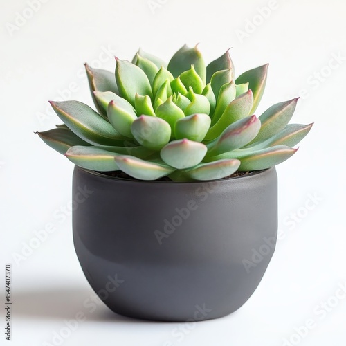 Succulents plant in pot in front view on white background