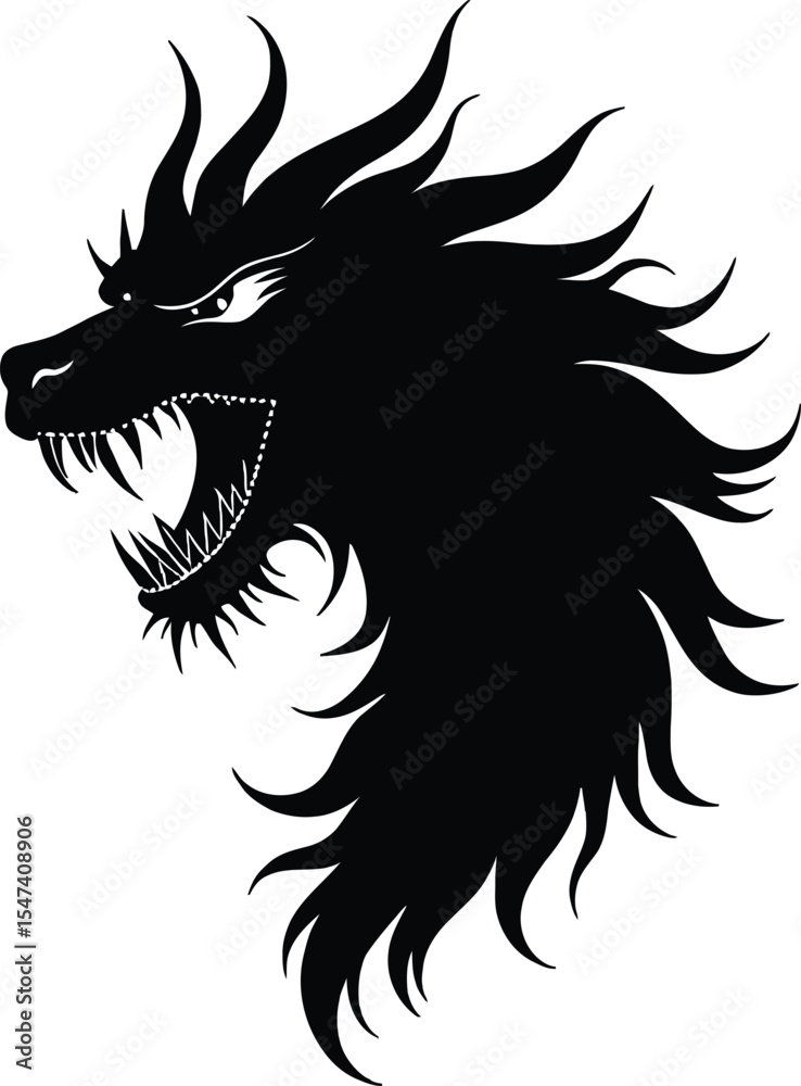 Obraz premium Fierce Black Dragon Head Silhouette Vector Illustration, EPS File