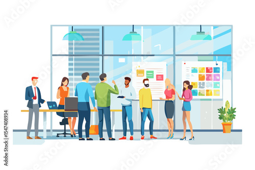 Diverse team brainstorming in modern office setting
