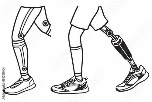 Prosthetic legs isolated on white background in line art illustration