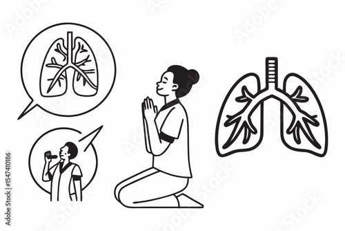 Woman with lungs isolated on white background