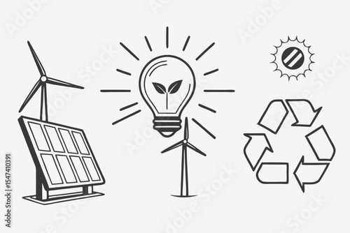 Renewable energy sources isolated on white background