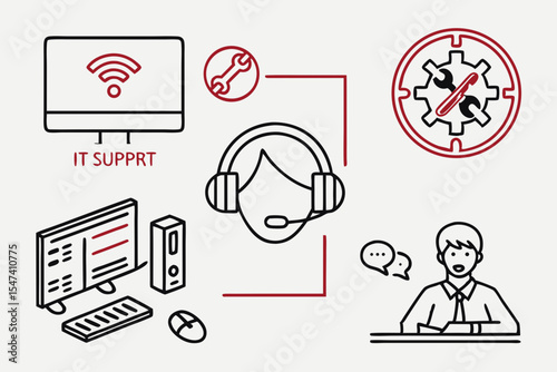It support and computer service isolated on white background in vector