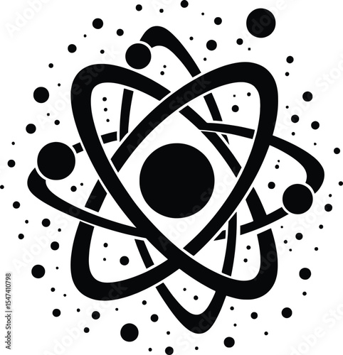 Scientific Exploration, Atom Structure, Laboratory, Illustration, Abstract, Scientific Concept, Black and White Design