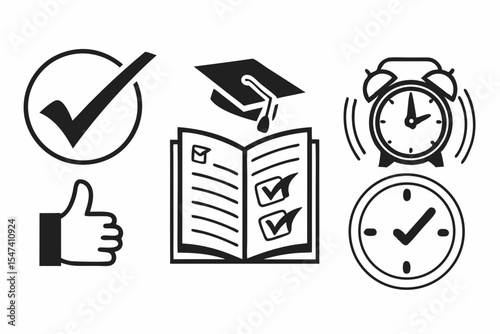 Education and achievement related line art icons isolated on white
