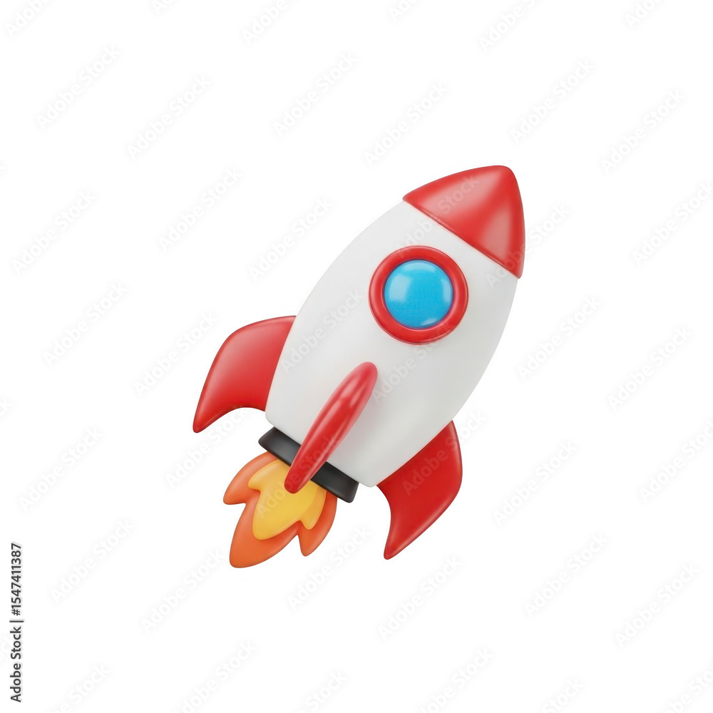 3d icon of a red and white 3d rocket icon isolated on transparent background, perfect for startup or technology projects