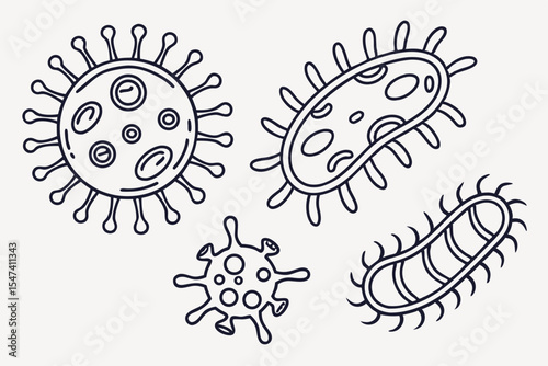 Various virus and bacteria cells isolated on white background