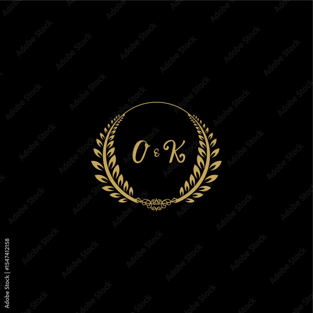 Fototapeta premium OK beautiful feminine and elegant wedding monogram initial logo with circle floral gold