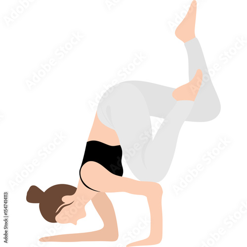 Vector illustration of a woman practicing arm balance yoga poses. Ideal for fitness, wellness, and mindfulness-themed content.