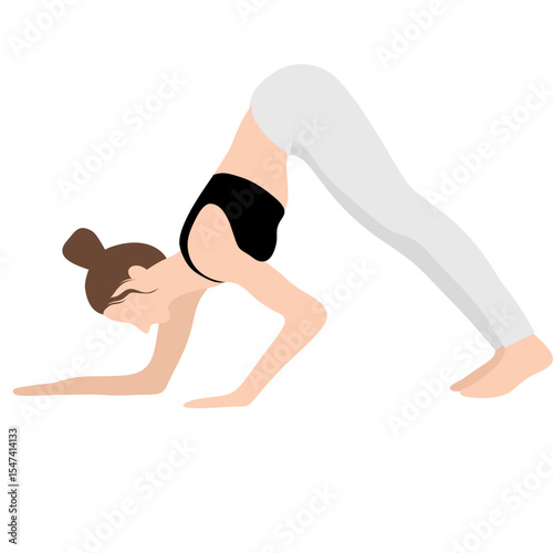 Vector illustration of a woman practicing arm balance yoga poses. Ideal for fitness, wellness, and mindfulness-themed content.