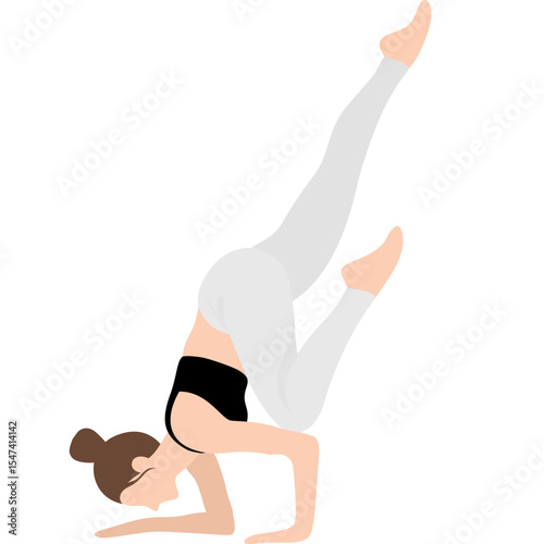 Vector illustration of a woman practicing arm balance yoga poses. Ideal for fitness, wellness, and mindfulness-themed content.