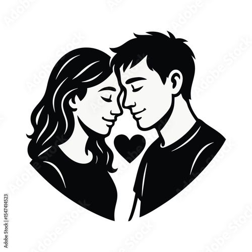 Romantic Couple Head Touch Love Illustration Vector, Husband and wife touching heads with heart symbol on white background for Valentine's Day graphic design concept