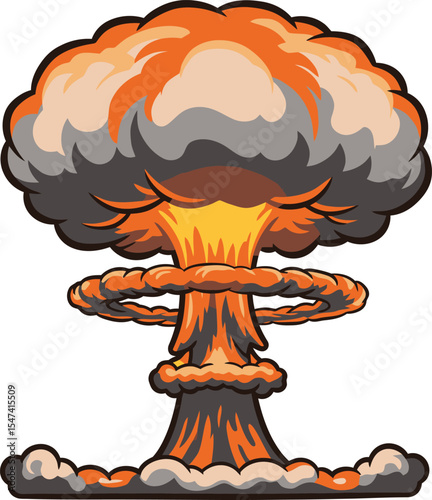 Illustration of a big nuclear mushroom cloud, isolated on white background