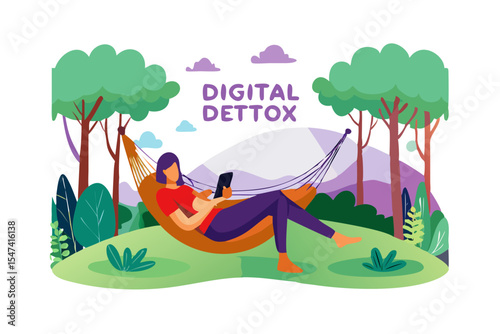 Woman relaxing in hammock digital detox nature scene