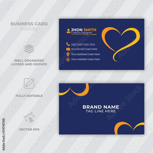 Modern and creative business card design template in blue and yellow color scheme