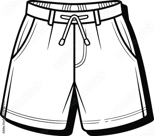  Vector Black Outline Women's Shorts, Casual Apparel with Drawstring.