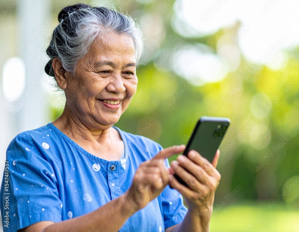 Obraz premium Elderly Woman Using Smartphone – Senior Technology and Lifestyle Concept