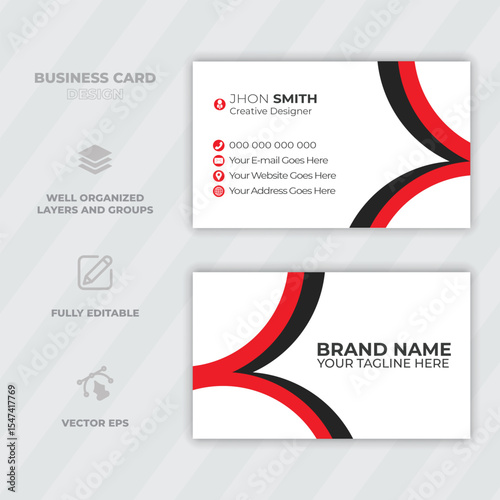 Modern business card design template showcasing contact information and brand name elements