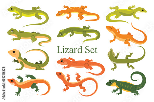 Twelve Cartoon Lizards Set Illustration