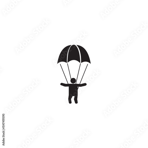 Minimalist parachuting icon black silhouette skydiving sport recreation adventure activity