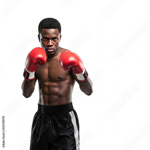 African Boxer in Red Gloves Focused and Ready on white background