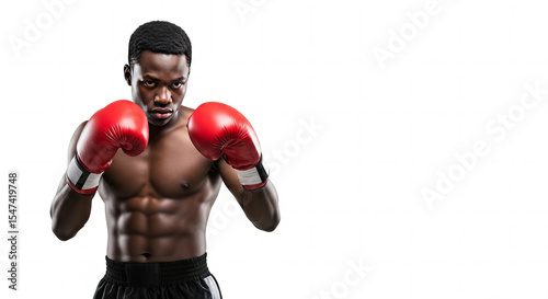 African Boxer in Red Gloves Focused and Ready on white background