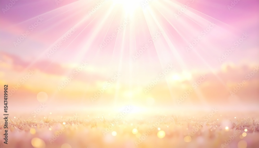 Naklejka premium Pink sunrise, sun rays, sparkling background. Summer aesthetic background.