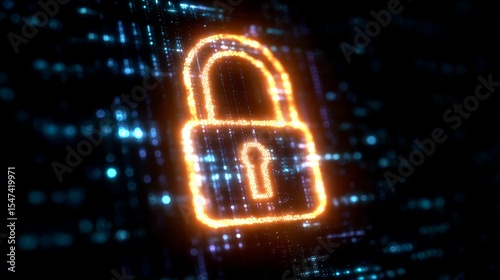 Digital Security:  Cyber Lock Glowing in Binary Code