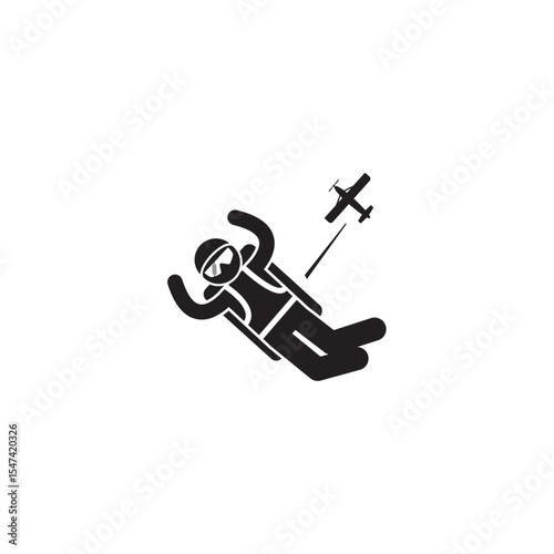 Silhouette illustration of skydiver leaping from aircraft monochrome aerial adventure