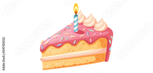 Delicious Birthday Cake Slice with Candle and Sprinkles