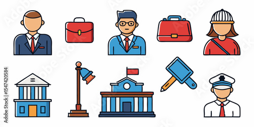 Government and public service icon set essential symbols for civic design