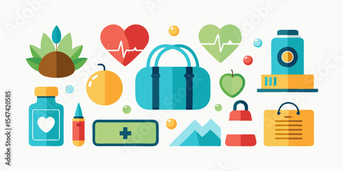High quality health and wellness icons a set of 10 medical and fitness symbols