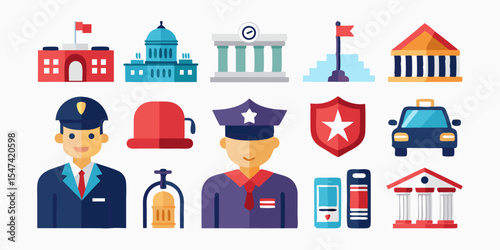 Government and public service icon set essential symbols for civic design