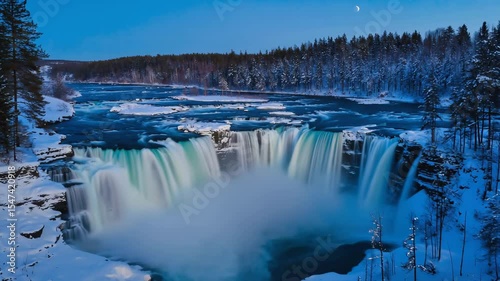 Drone View of Frozen Valley Waterfall 