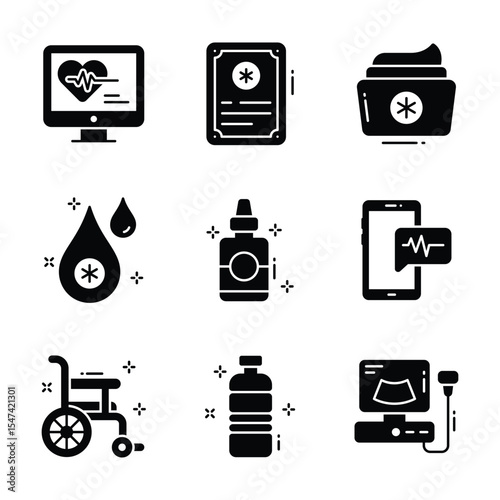 Get this handy pack of medical and hospital glyph style icons