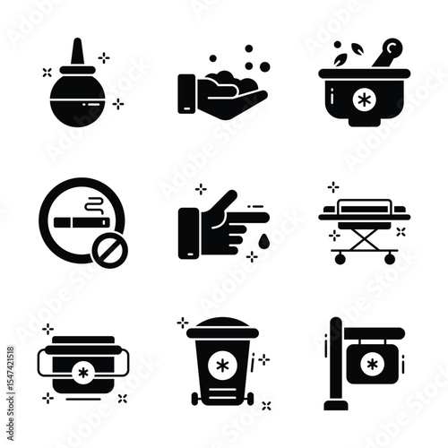 Get this handy pack of medical and health glyph style icons
