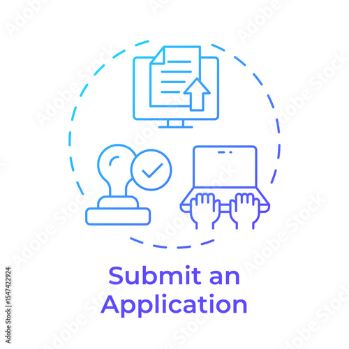 Submit an application blue gradient concept icon. Human resources. Documentation management. Round shape line illustration. Abstract idea. Graphic design. Easy to use in infographic, brochure