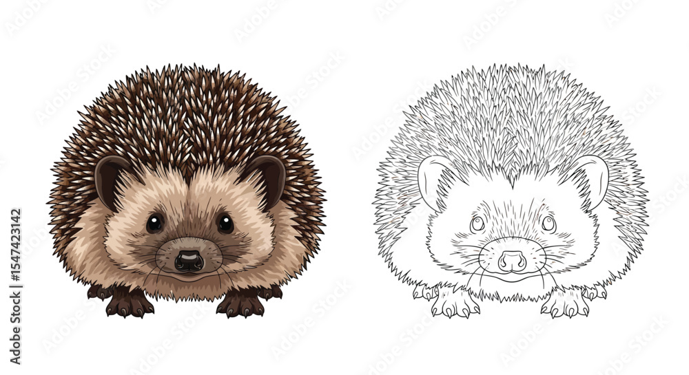 Obraz premium European Hedgehog Coloring Page Featuring Realistic Color and Clear Outline Wildlife Study